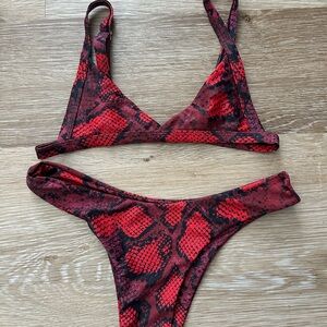 Zaful Red Snake Print Bikini High-Cut Cheeky